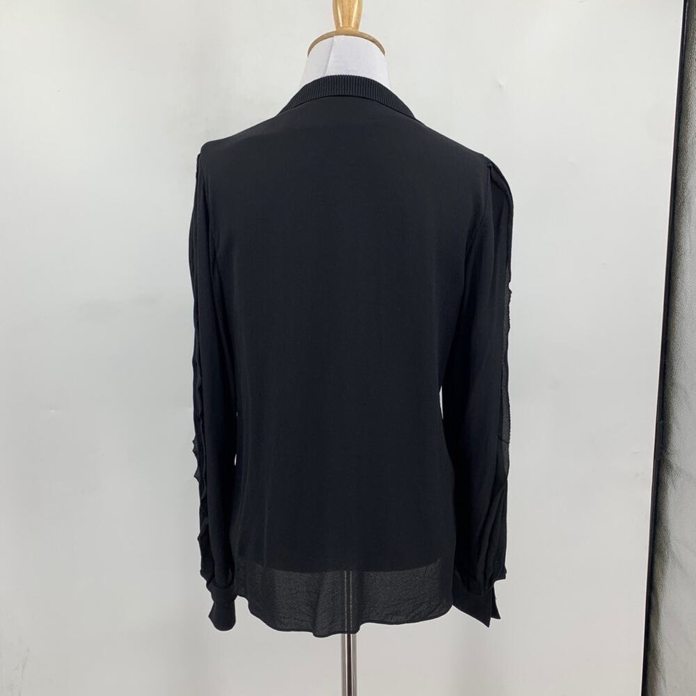 3.1 Phillip Lim Shirt Womens 4 Black Silk Ruffle Long Sleeve Quarter Zip Blouse - Picture 3 of 15